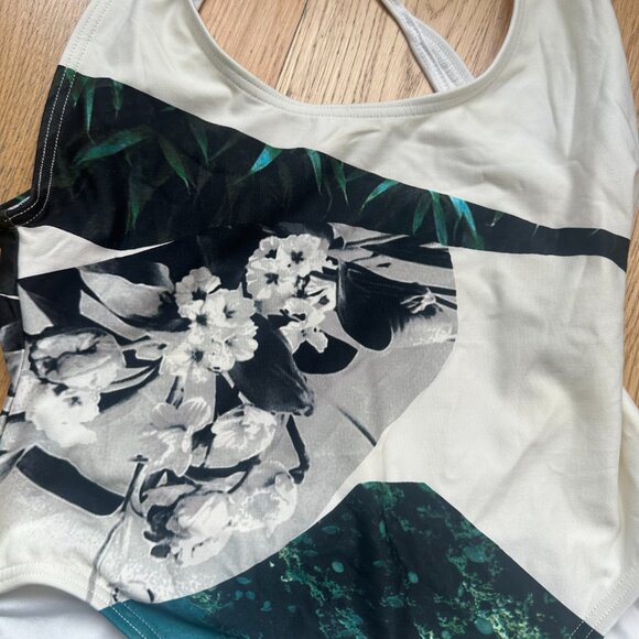 Proenza Schouler Swim One Piece Halter Swimsuit White Floral Print Sz Small - Picture 3 of 6